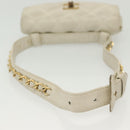 CHANEL Matelasse Chain Waist bag Lamb Skin White Gold CC Auth BA5530-7