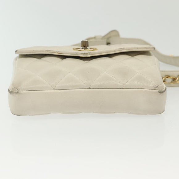 CHANEL Matelasse Chain Waist bag Lamb Skin White Gold CC Auth BA5530
