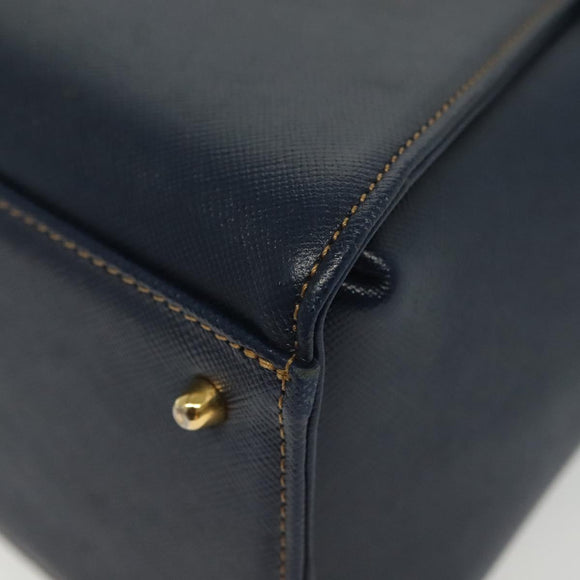 VALENTINO Hand Bag Leather Navy Gold Auth BA5531