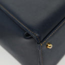 VALENTINO Hand Bag Leather Navy Gold Auth BA5531-17