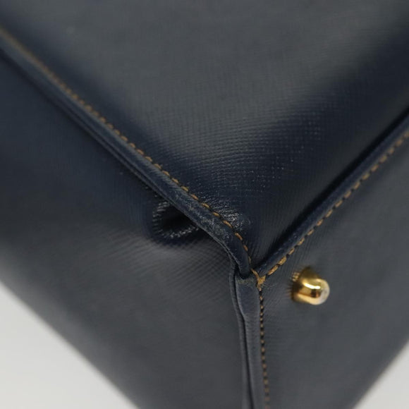 VALENTINO Hand Bag Leather Navy Gold Auth BA5531