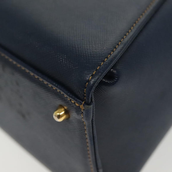 VALENTINO Hand Bag Leather Navy Gold Auth BA5531