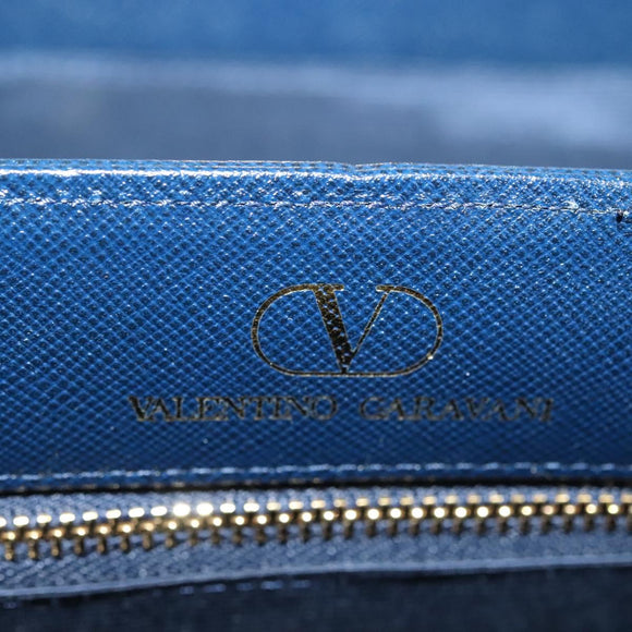 VALENTINO Hand Bag Leather Navy Gold Auth BA5531