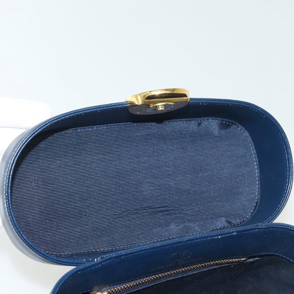 VALENTINO Hand Bag Leather Navy Gold Auth BA5531