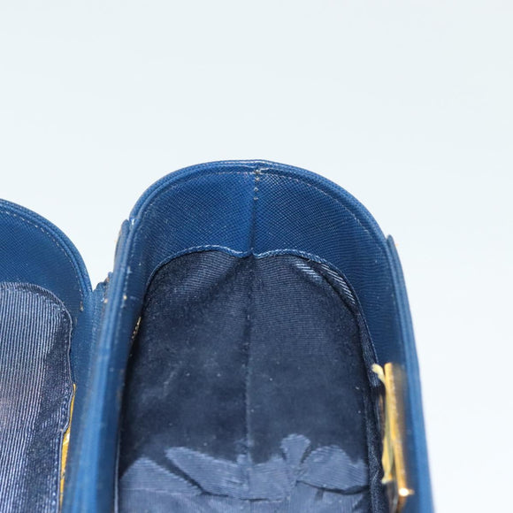 VALENTINO Hand Bag Leather Navy Gold Auth BA5531