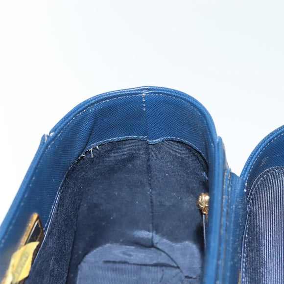 VALENTINO Hand Bag Leather Navy Gold Auth BA5531