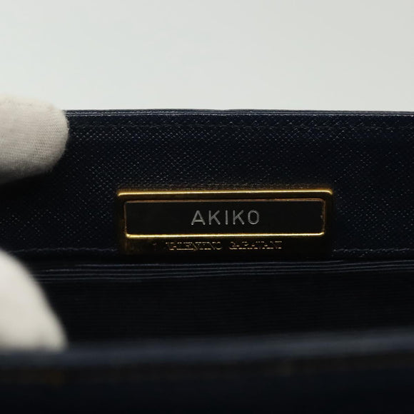 VALENTINO Hand Bag Leather Navy Gold Auth BA5531