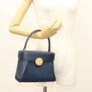 VALENTINO Hand Bag Leather Navy Gold Auth BA5531-23