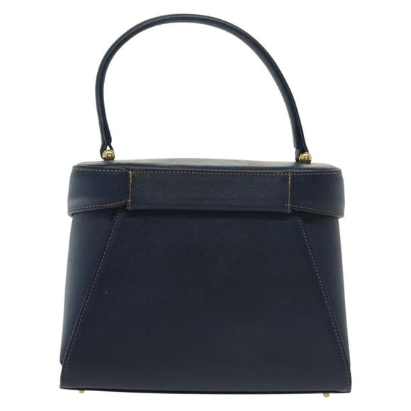 VALENTINO Hand Bag Leather Navy Gold Auth BA5531