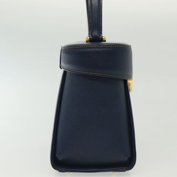 VALENTINO Hand Bag Leather Navy Gold Auth BA5531