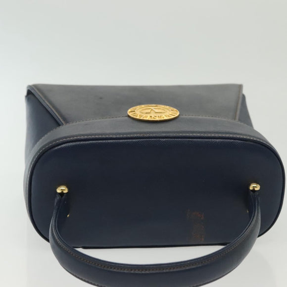 VALENTINO Hand Bag Leather Navy Gold Auth BA5531