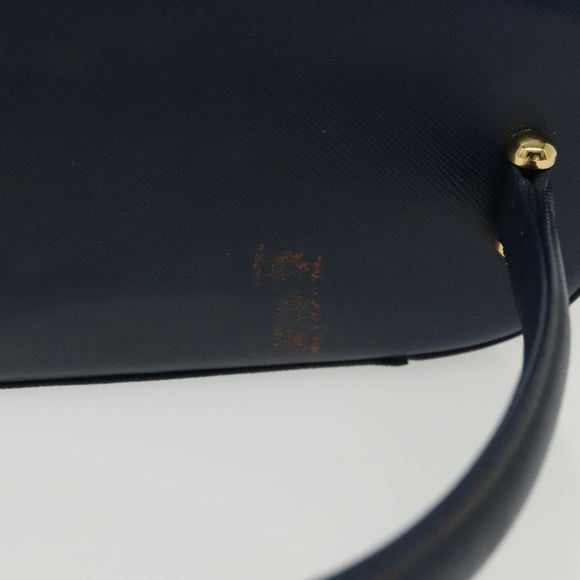 VALENTINO Hand Bag Leather Navy Gold Auth BA5531