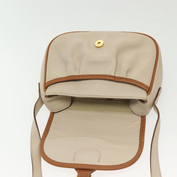 CELINE Shoulder Bag Leather Beige Gold Auth BA5533