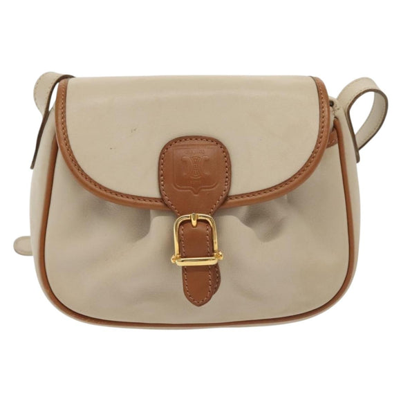 CELINE Shoulder Bag Leather Beige Gold Auth BA5533