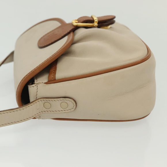CELINE Shoulder Bag Leather Beige Gold Auth BA5533