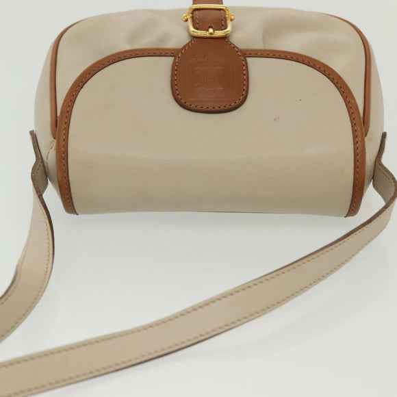 CELINE Shoulder Bag Leather Beige Gold Auth BA5533