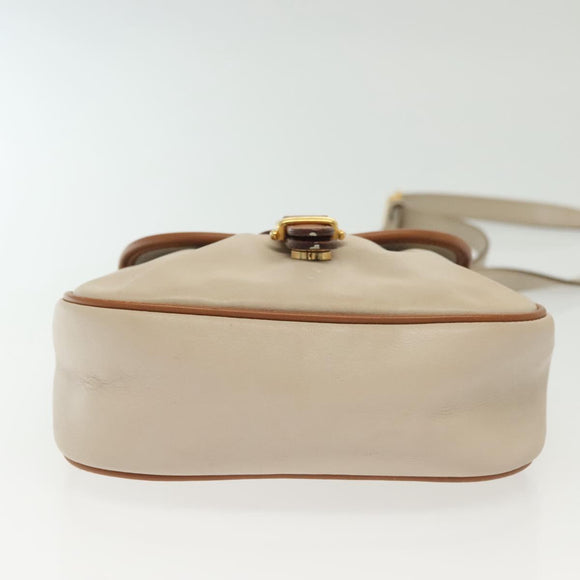 CELINE Shoulder Bag Leather Beige Gold Auth BA5533