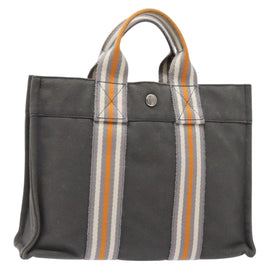 HERMES Fourre Tout PM Hand Bag Canvas Silver Gray Auth BA5534