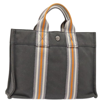 HERMES Fourre Tout PM Hand Bag Canvas Silver Gray Auth BA5534