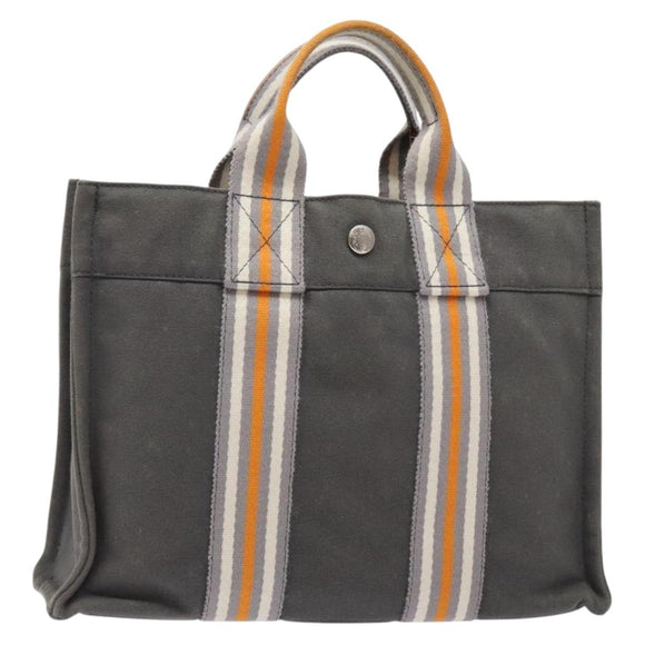HERMES Fourre Tout PM Hand Bag Canvas Silver Gray Auth BA5534