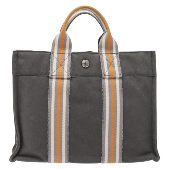 HERMES Fourre Tout PM Hand Bag Canvas Silver Gray Auth BA5534