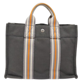 HERMES Fourre Tout PM Hand Bag Canvas Silver Gray Auth BA5534 - 0