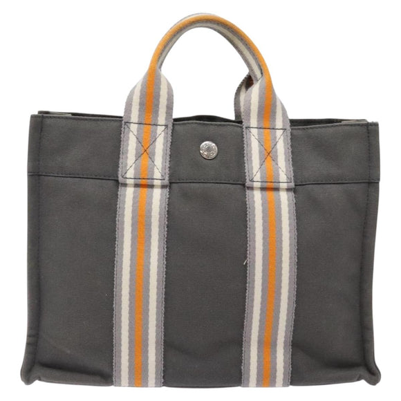 HERMES Fourre Tout PM Hand Bag Canvas Silver Gray Auth BA5534