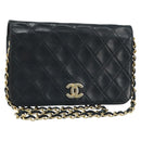 CHANEL Matelasse Chain Shoulder Bag Lamb Skin Black Gold CC Auth BA5545-1