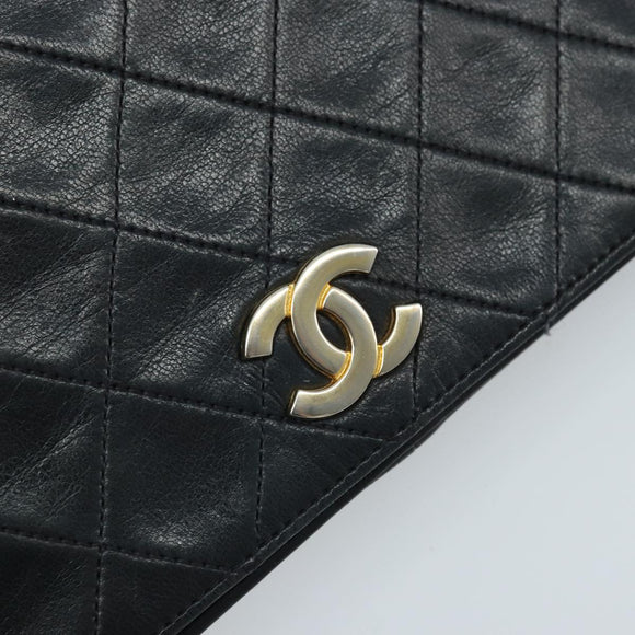 CHANEL Matelasse Chain Shoulder Bag Lamb Skin Black Gold CC Auth BA5545