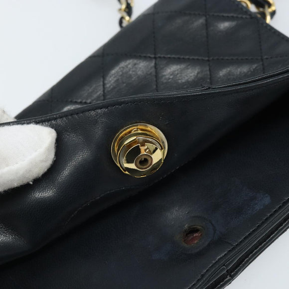 CHANEL Matelasse Chain Shoulder Bag Lamb Skin Black Gold CC Auth BA5545