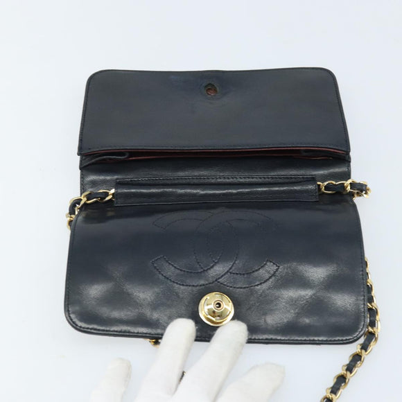 CHANEL Matelasse Chain Shoulder Bag Lamb Skin Black Gold CC Auth BA5545