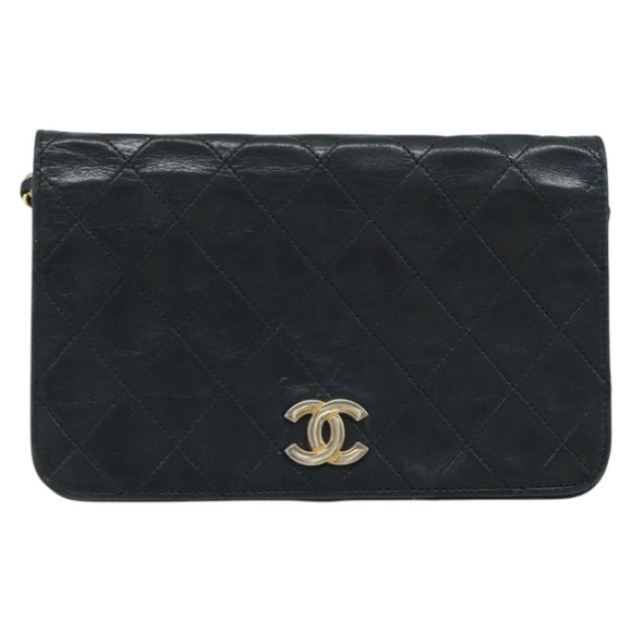 CHANEL Matelasse Chain Shoulder Bag Lamb Skin Black Gold CC Auth BA5545