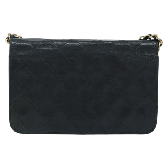 CHANEL Matelasse Chain Shoulder Bag Lamb Skin Black Gold CC Auth BA5545