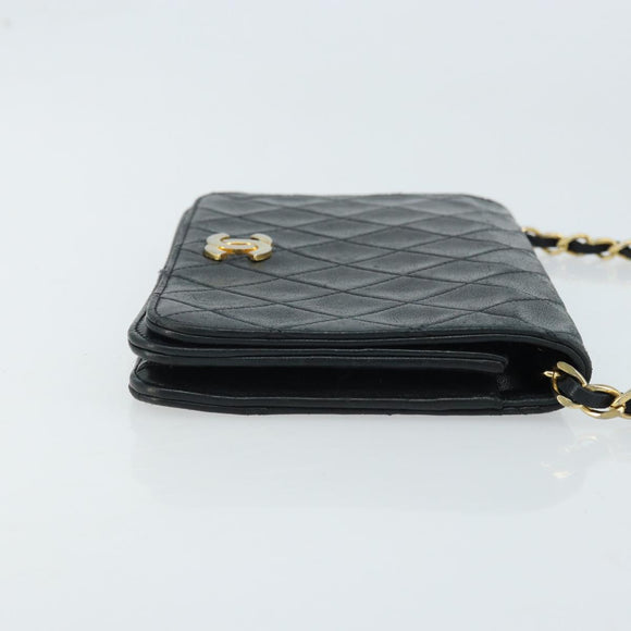CHANEL Matelasse Chain Shoulder Bag Lamb Skin Black Gold CC Auth BA5545