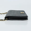 CHANEL Matelasse Chain Shoulder Bag Lamb Skin Black Gold CC Auth BA5545-5