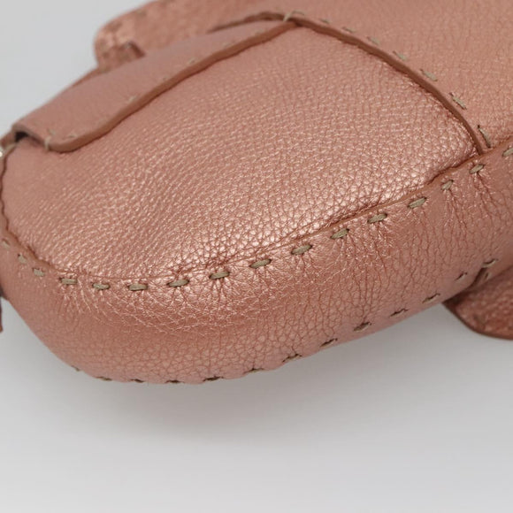 FENDI Celeria Shoulder Bag Leather Pink Silver Auth BA5547