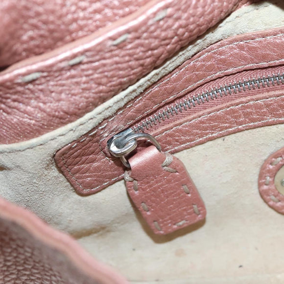 FENDI Celeria Shoulder Bag Leather Pink Silver Auth BA5547