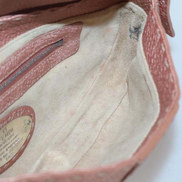 FENDI Celeria Shoulder Bag Leather Pink Silver Auth BA5547