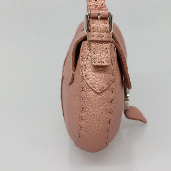 FENDI Celeria Shoulder Bag Leather Pink Silver Auth BA5547