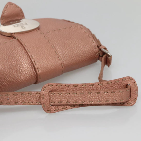 FENDI Celeria Shoulder Bag Leather Pink Silver Auth BA5547