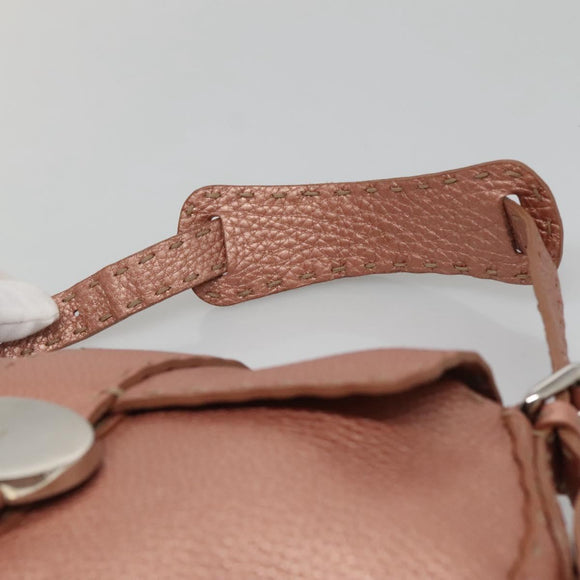 FENDI Celeria Shoulder Bag Leather Pink Silver Auth BA5547