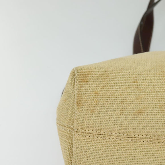 CHANEL Tote Bag Canvas Leather Beige CC Auth BA555