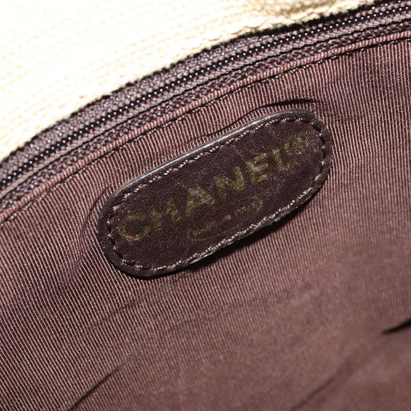 CHANEL Tote Bag Canvas Leather Beige CC Auth BA555