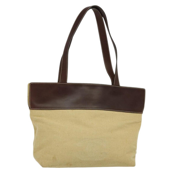 CHANEL Tote Bag Canvas Leather Beige CC Auth BA555