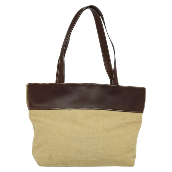 CHANEL Tote Bag Canvas Leather Beige CC Auth BA555