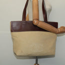 CHANEL Tote Bag Canvas Leather Beige CC Auth BA555-21