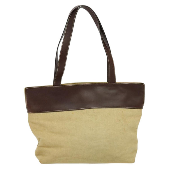 CHANEL Tote Bag Canvas Leather Beige CC Auth BA555