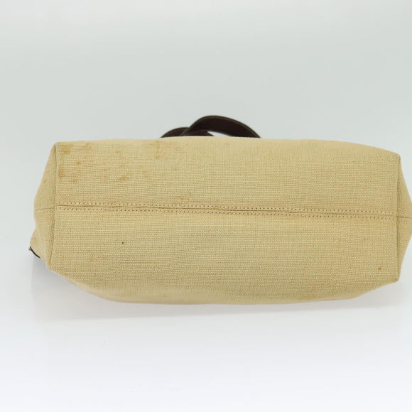 CHANEL Tote Bag Canvas Leather Beige CC Auth BA555