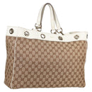GUCCI GG Canvas Tote Bag Beige Gold 153033 Auth BA5552V-1