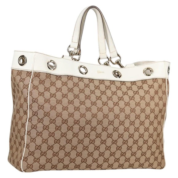 GUCCI GG Canvas Tote Bag Beige Gold 153033 Auth BA5552V